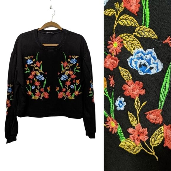 ZARA WOMAN Floral Embroidered Sweatshirt M - Picture 1 of 8
